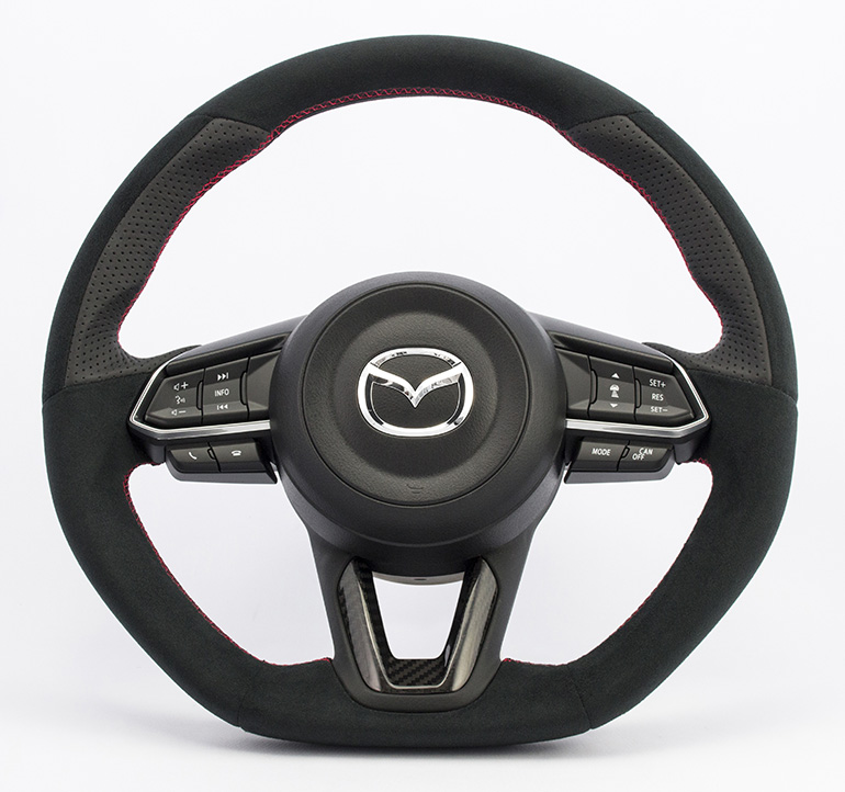 ケンスタイル|アクセラ後期・CX-3/デミオ(H28.11~)用ウルトラスエード/レザーコンビステアリング ケンスタイル|アクセラ後期・CX-3/デミオ(H28.11~)用ウルトラスエード/レザーコンビステアリング