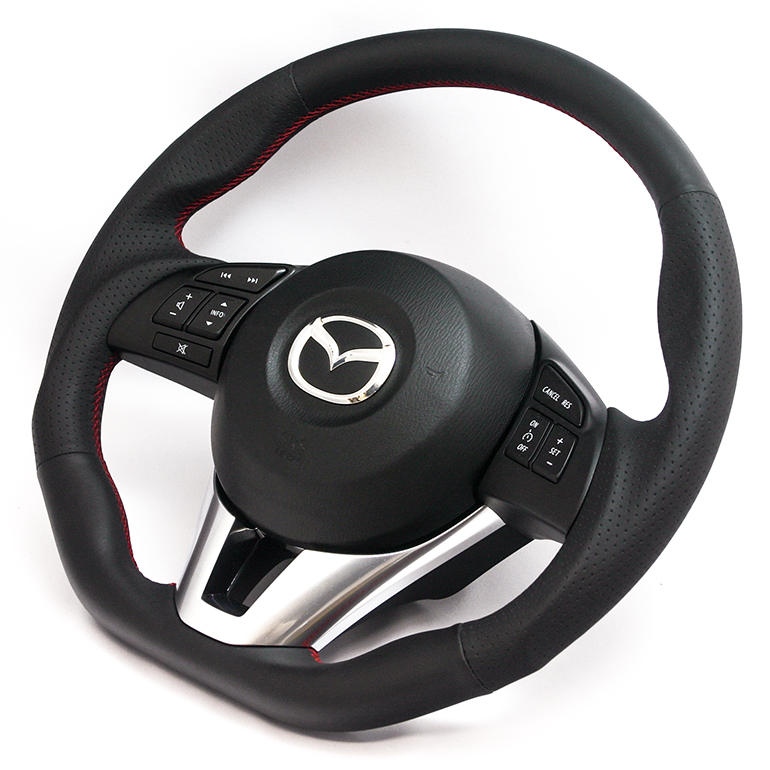 CX-3用ケンスタイルオリジナルステアリングオールブラックレザー CX-3用ケンスタイルオリジナルステアリングオールブラックレザー